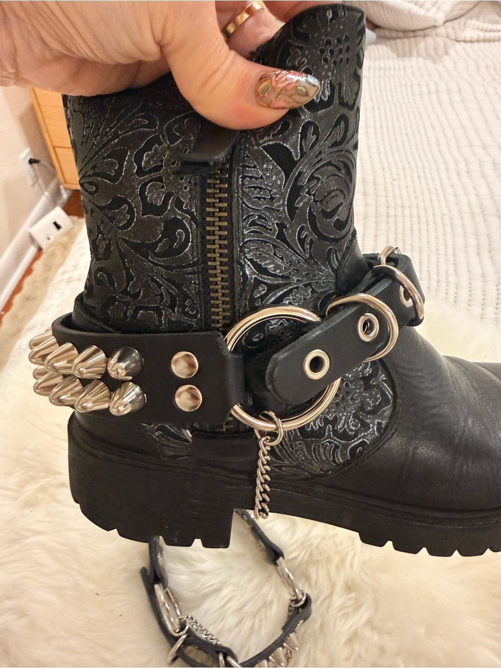 Leather Bootstraps anklets black leather metal studs nwot 80s punk - Picture 6 of 9